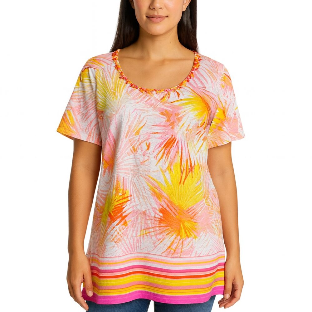 Ruby Rd Women’s Short Sleeve Printed Knit Top XL NWT